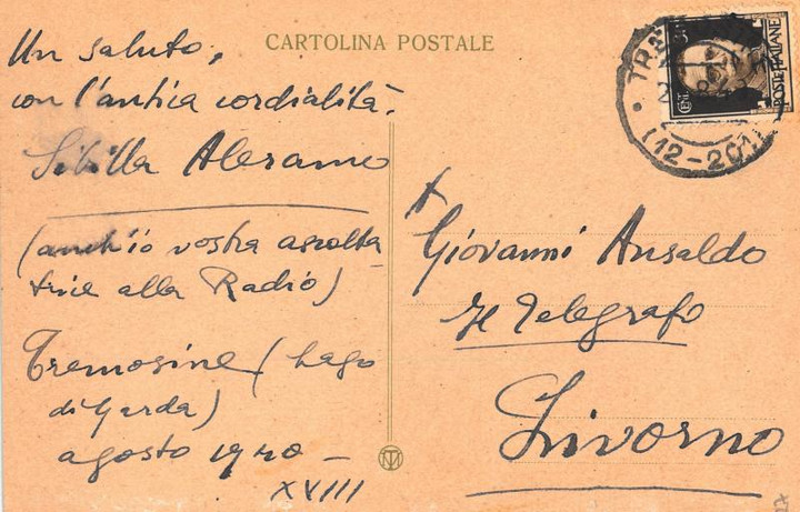 Cartolina di Sibilla Aleramo a Giovanni Ansaldo, 1940 (2)
